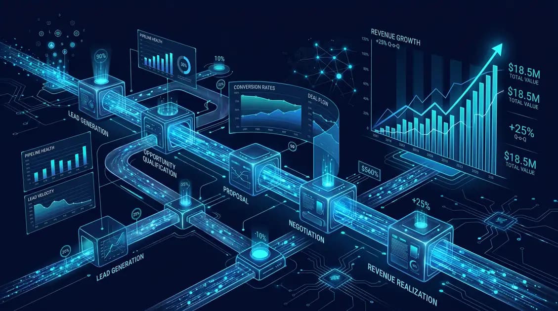Autonomous revenue pipeline flowing through digital systems — CRO guide to autonomous pipeline generation