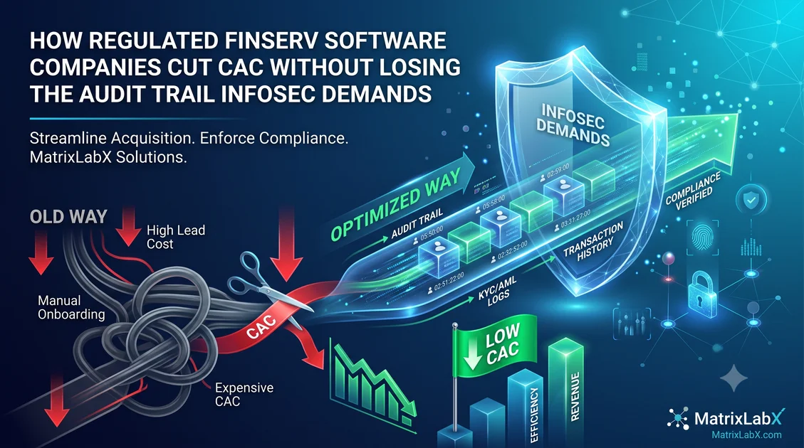 Diagram contrasting a tangled, manual FinServ outbound process with an optimized, hard-gated agent architecture that preserves the audit trail, KYC/AML logs, and transaction history Infosec requires while lowering CAC.