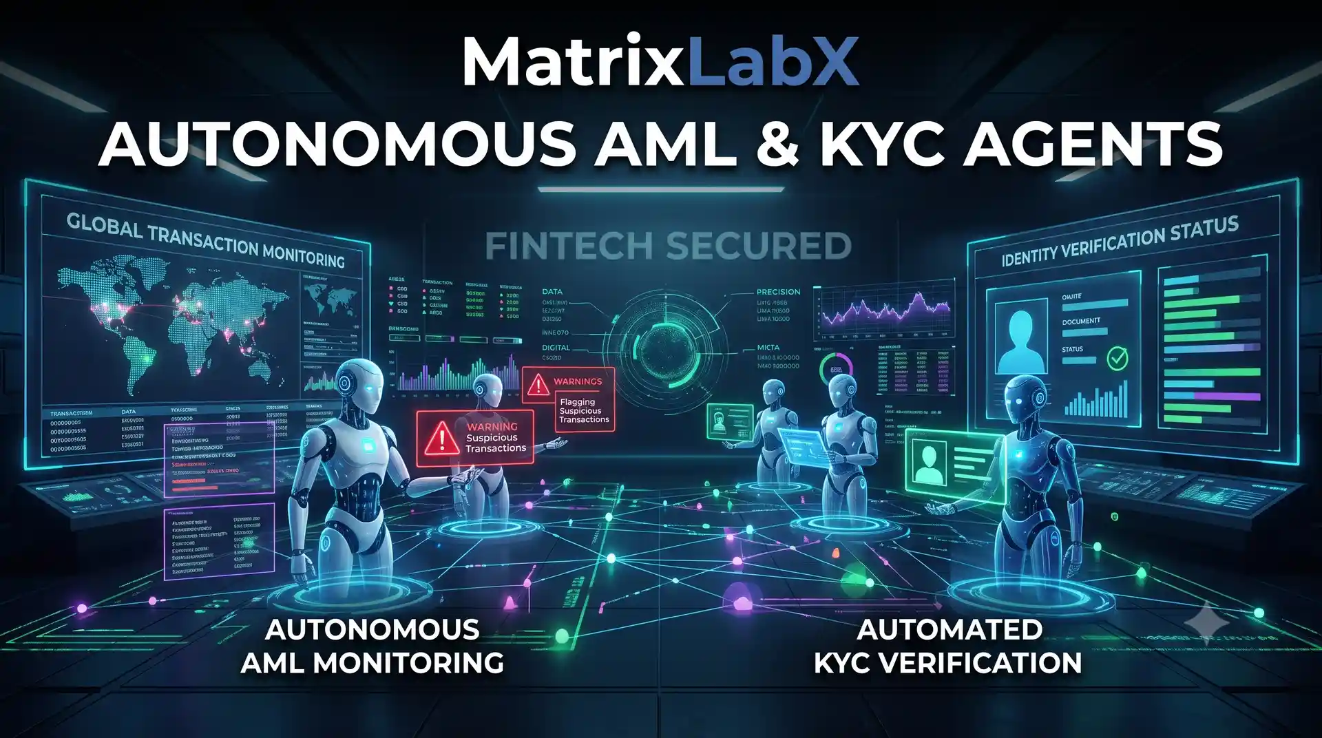 Autonomous AML and KYC compliance agents monitoring transactions for a FinTech firm